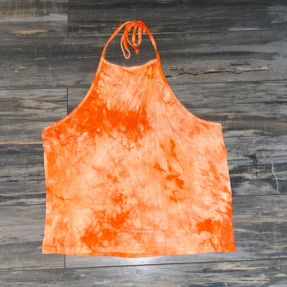 ROMWE Orange Tie-Dye Halter Crop Top